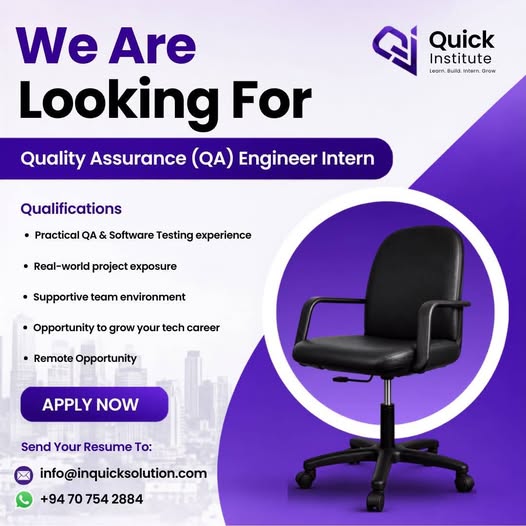 QA Engineer Intern – Remote Job | Software Testing රැකියා අවස්ථා