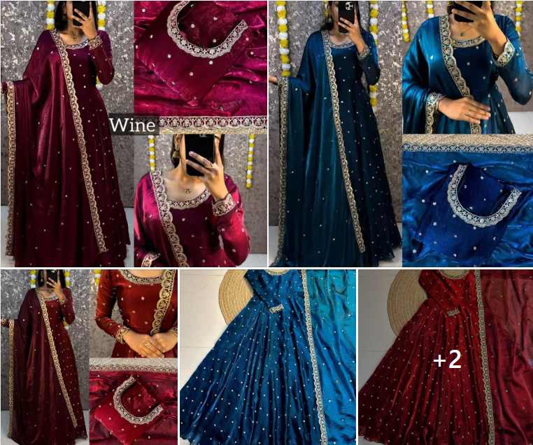Bakrid Special Embroidery Gown with Dupatta for Women in Sri Lanka | Space Fendi Silk | Rs. 6,000