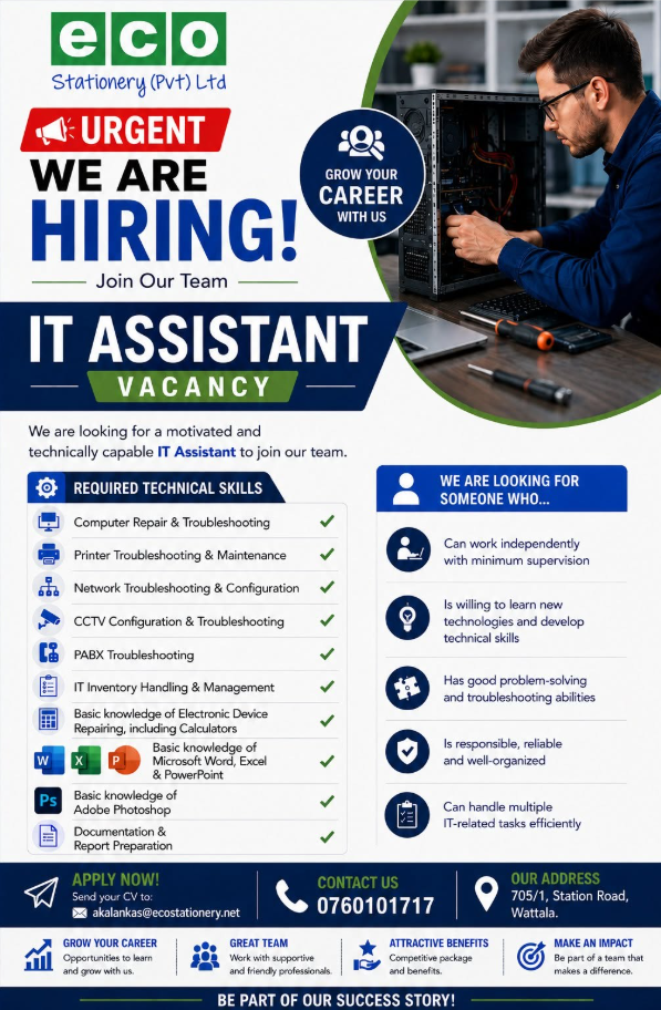 IT Assistant - Eco Stationery (Pvt) Ltd, Wattala